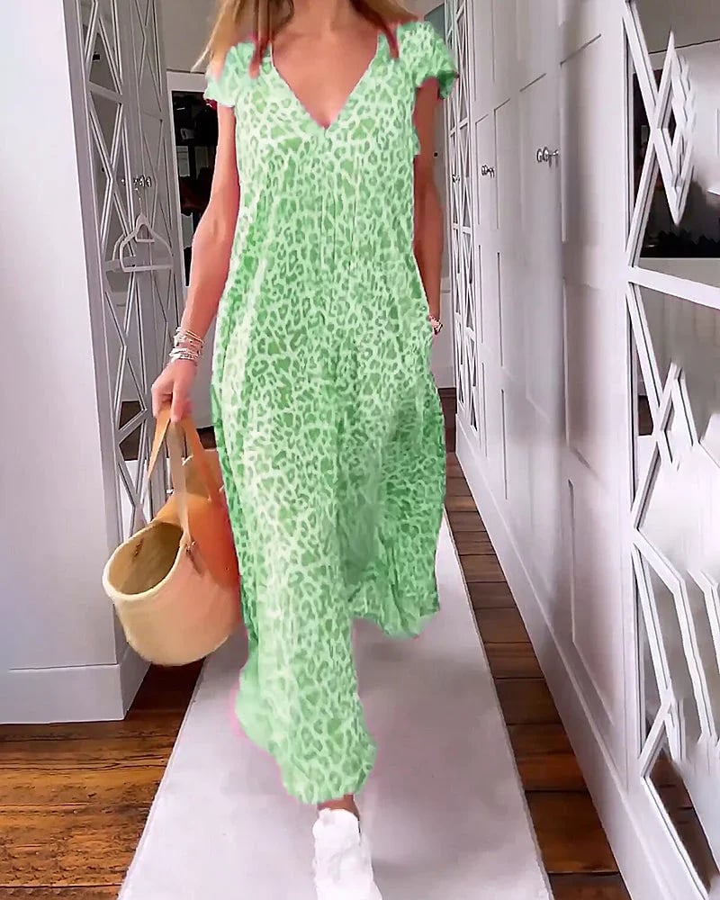 🔥July Promotion 49% OFF🔥V-Neck Printed Short-Sleeved Long Dress