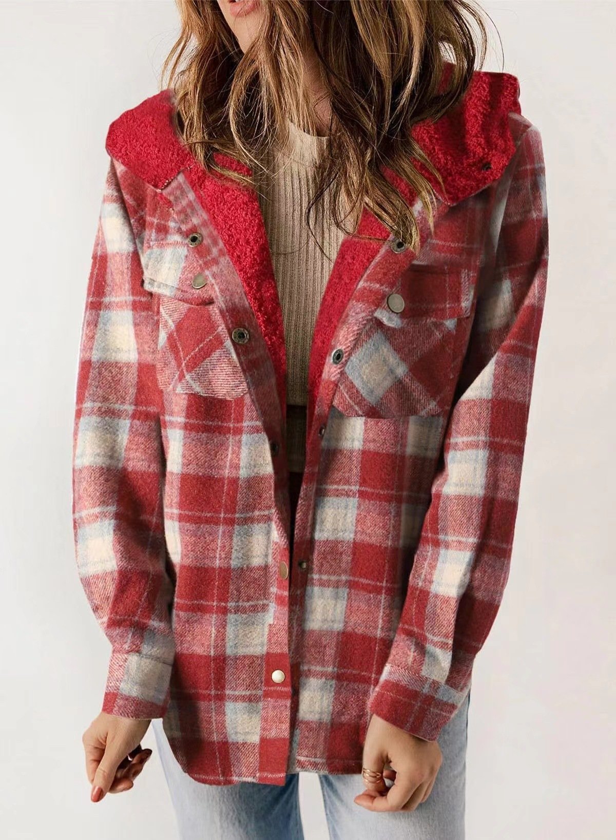 š»Plush Check Print Hooded Coat š„Buy 2 Free Shipping!!!