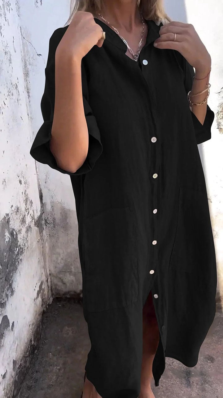 commsmarket-Shirt Style Casual Long Dress (Buy 2 Free Shipping)