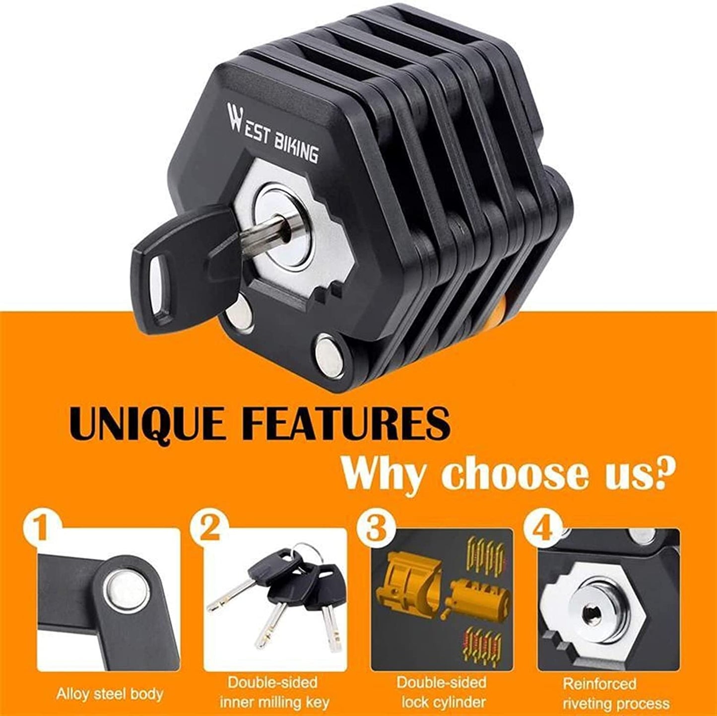 commsmarket-High Security Hamburg Foldable Bike Chain Lock