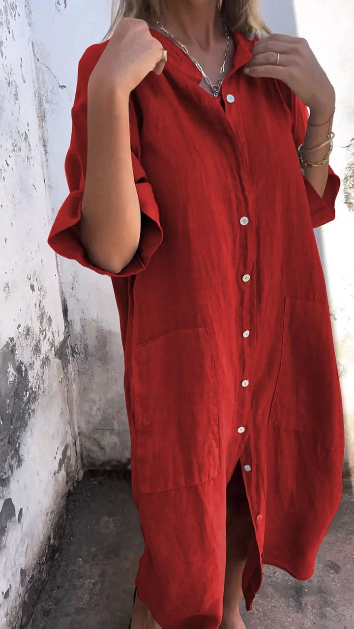 commsmarket-Shirt Style Casual Long Dress (Buy 2 Free Shipping)