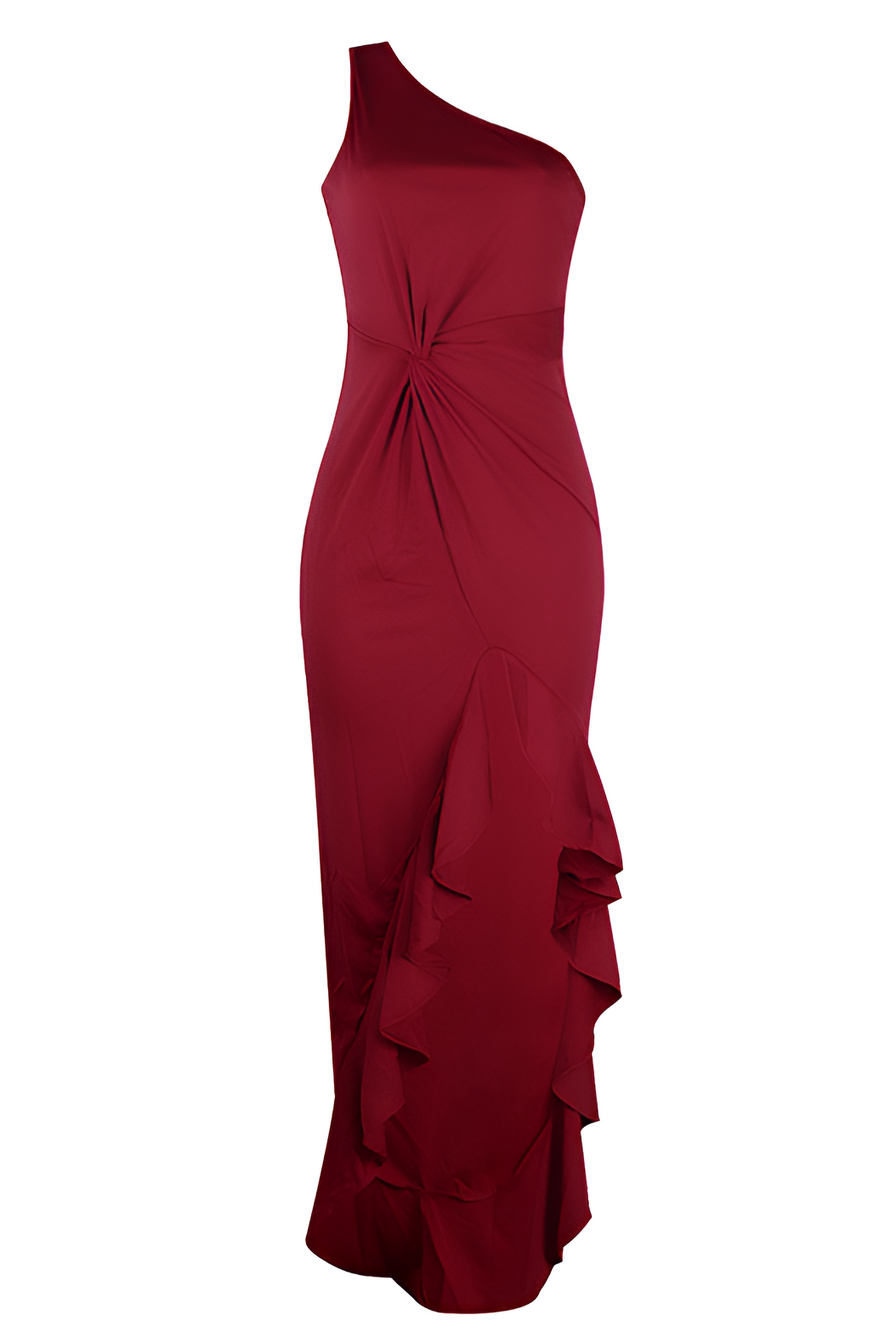 commsmarket-Slit ruffled full skirt evening dress