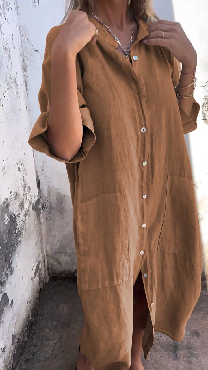 commsmarket-Shirt Style Casual Long Dress (Buy 2 Free Shipping)
