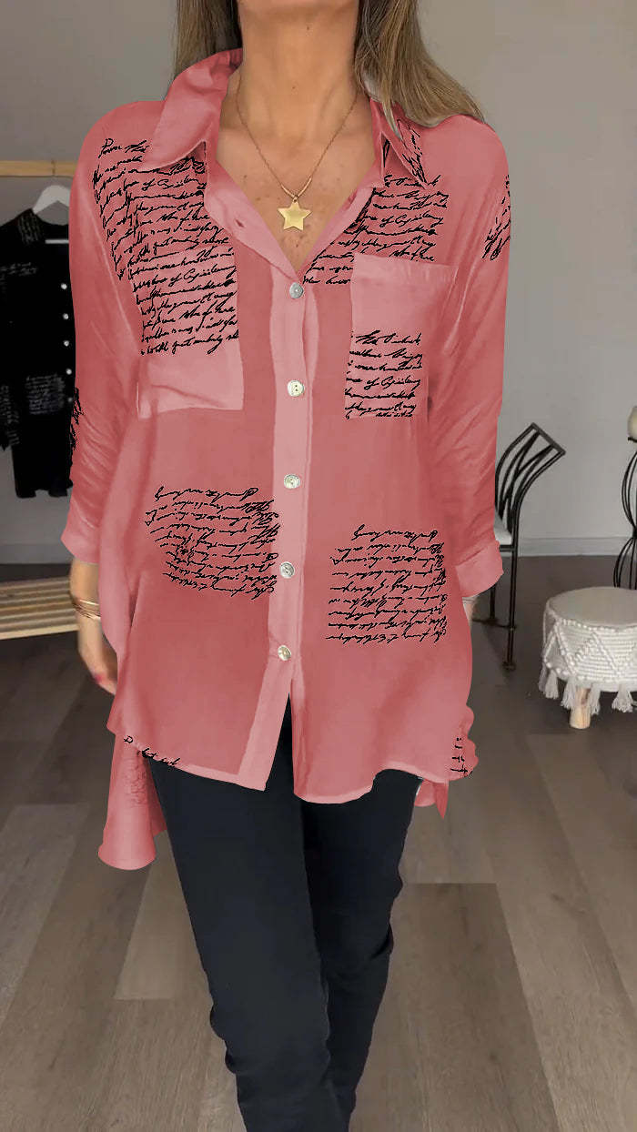 commsmarket-Letter Print Fashion Lapel Shirt (Buy 2 Free Shipping)