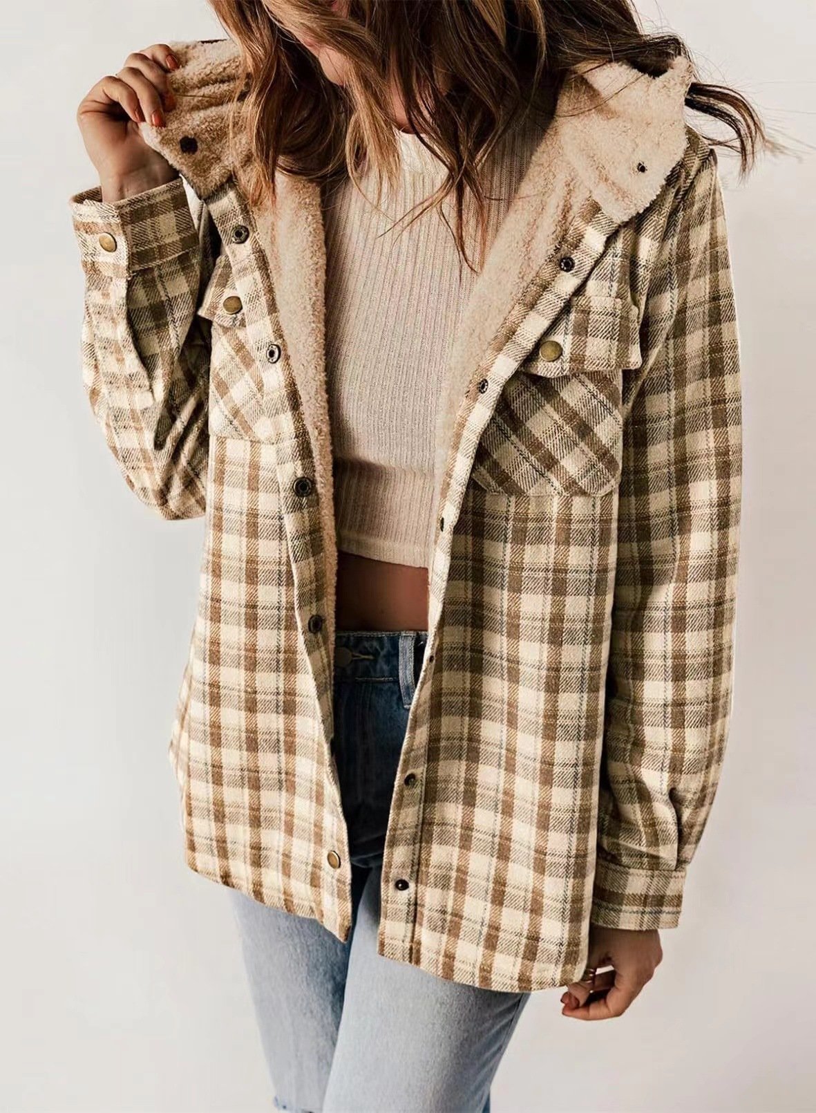 š»Plush Check Print Hooded Coat š„Buy 2 Free Shipping!!!