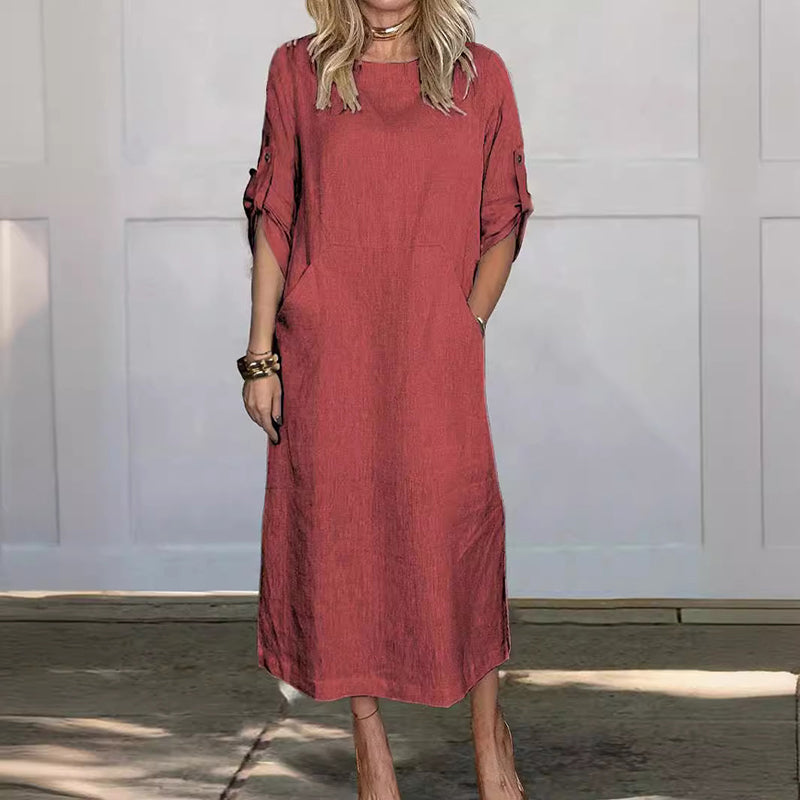 commsmarket-Women's Cotton and Linen Solid Color Loose Dresses