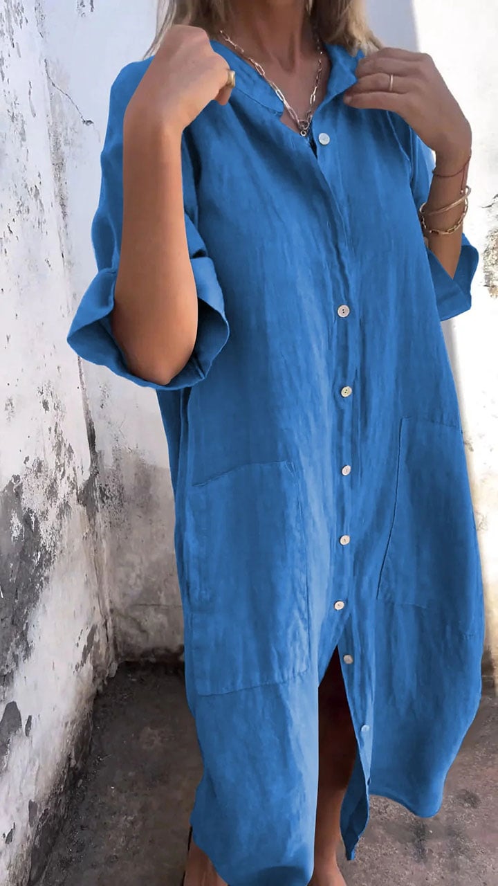 commsmarket-Shirt Style Casual Long Dress (Buy 2 Free Shipping)