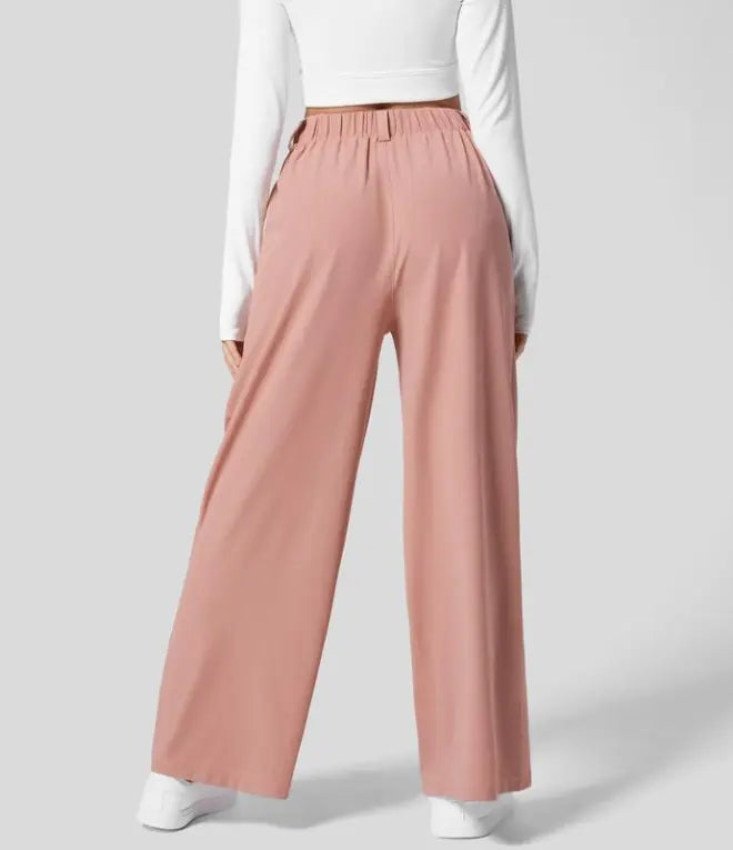 commsmarket-2024 High Waisted Plicated Side Pocket Wide Leg Waffle Casual Pants
