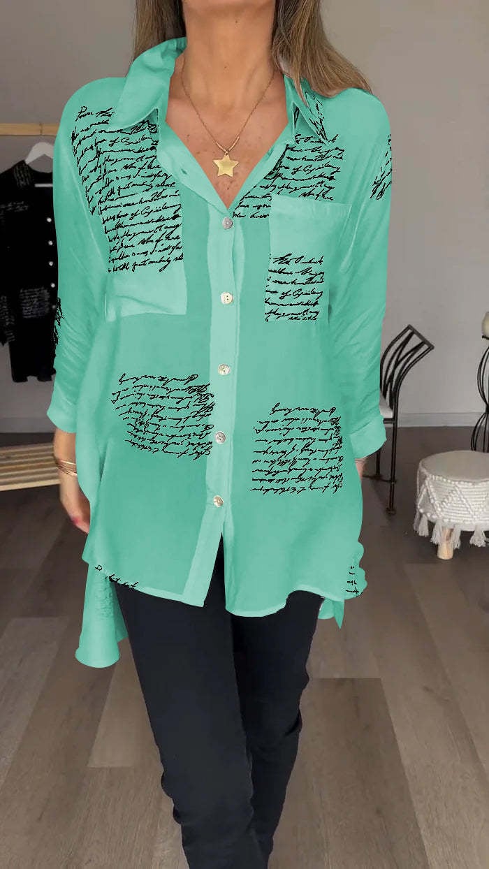 commsmarket-Letter Print Fashion Lapel Shirt (Buy 2 Free Shipping)
