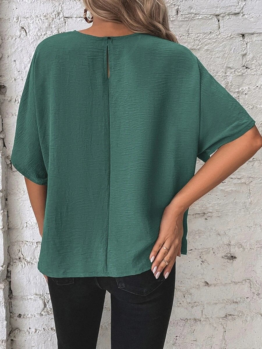 commsmarket-🌷Women's cotton and linen crewneck tie knot top