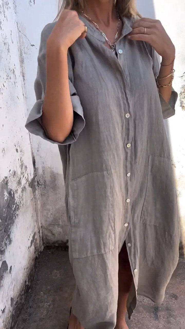 commsmarket-Shirt Style Casual Long Dress (Buy 2 Free Shipping)