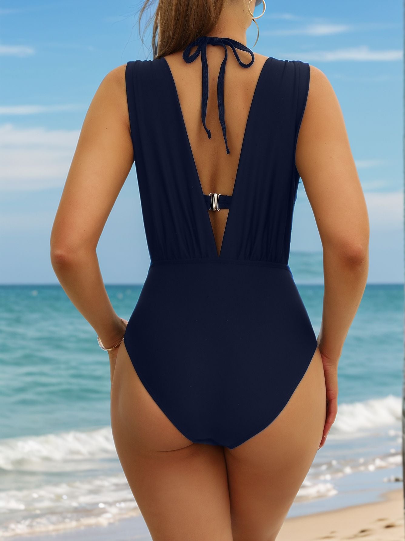 🏖️Last Day Special Sale 49% OFF🩱Women's Underwire Tummy Control One Piece Halter Plunging Neck Swimsuit