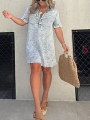 commsmarket-Short Sleeve Casual Denim Shirt Dress-Buy two and get free shipping!