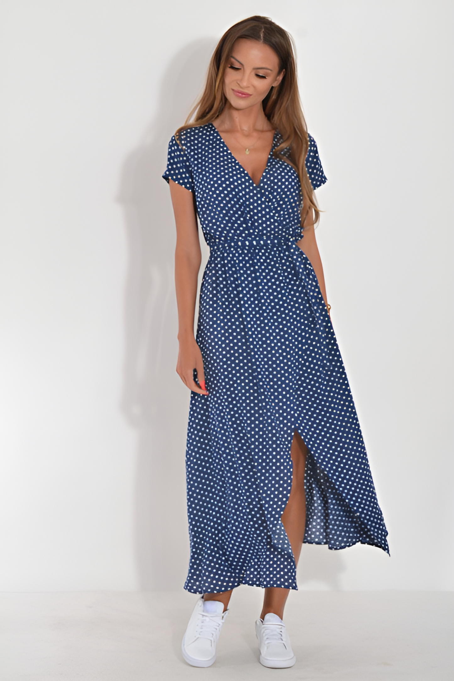 commsmarket-V-neck printed strappy dress