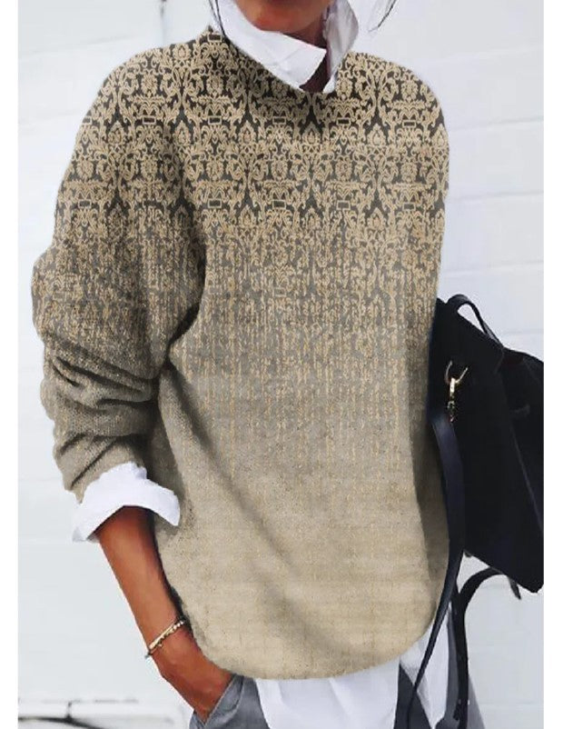 commsmarket-Casual Vintage Print Crew Neck Long Sleeve Sweatshirt