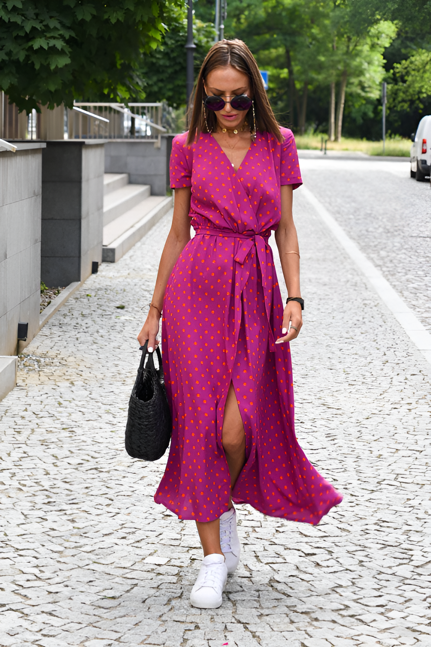 commsmarket-V-neck printed strappy dress