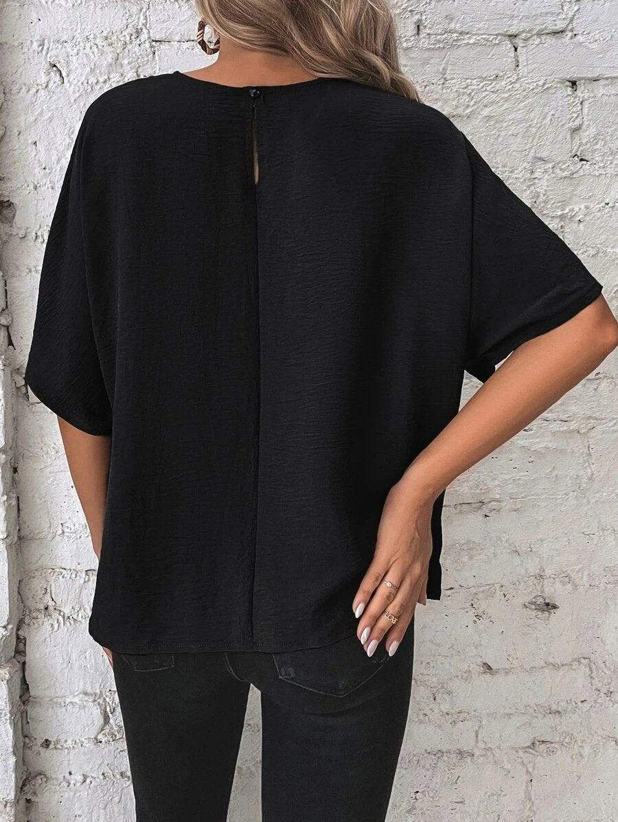 commsmarket-🌷Women's cotton and linen crewneck tie knot top