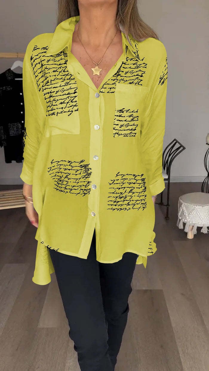 commsmarket-Letter Print Fashion Lapel Shirt (Buy 2 Free Shipping)