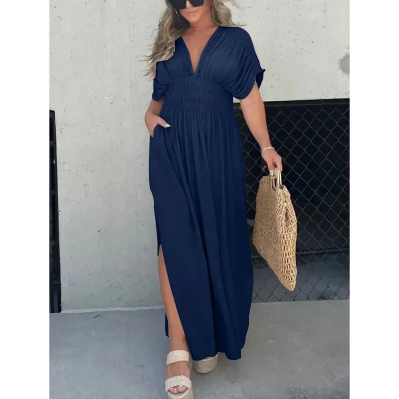commsmarket-NEW IN π SLIT V-NECK EFFORTLESS MAXI LONG DRESS