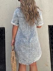 commsmarket-Short Sleeve Casual Denim Shirt Dress-Buy two and get free shipping!