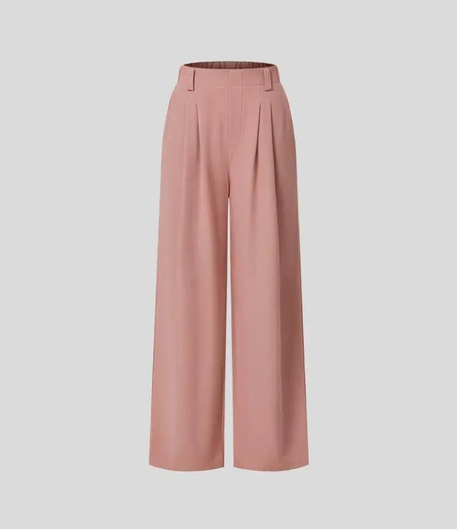 commsmarket-2024 High Waisted Plicated Side Pocket Wide Leg Waffle Casual Pants