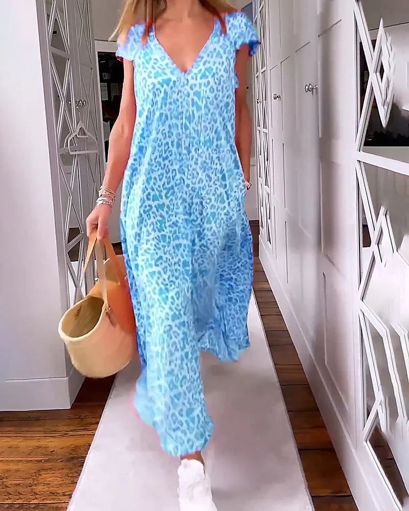 🔥July Promotion 49% OFF🔥V-Neck Printed Short-Sleeved Long Dress