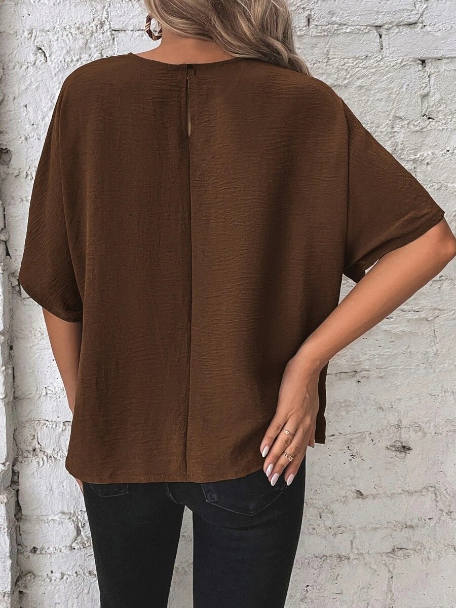 commsmarket-🌷Women's cotton and linen crewneck tie knot top
