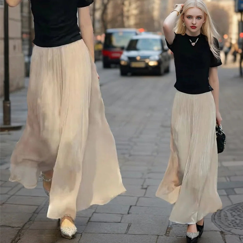 commsmarket-👗Glazed Ice Silk Floor-Length Wide-Leg Culottes