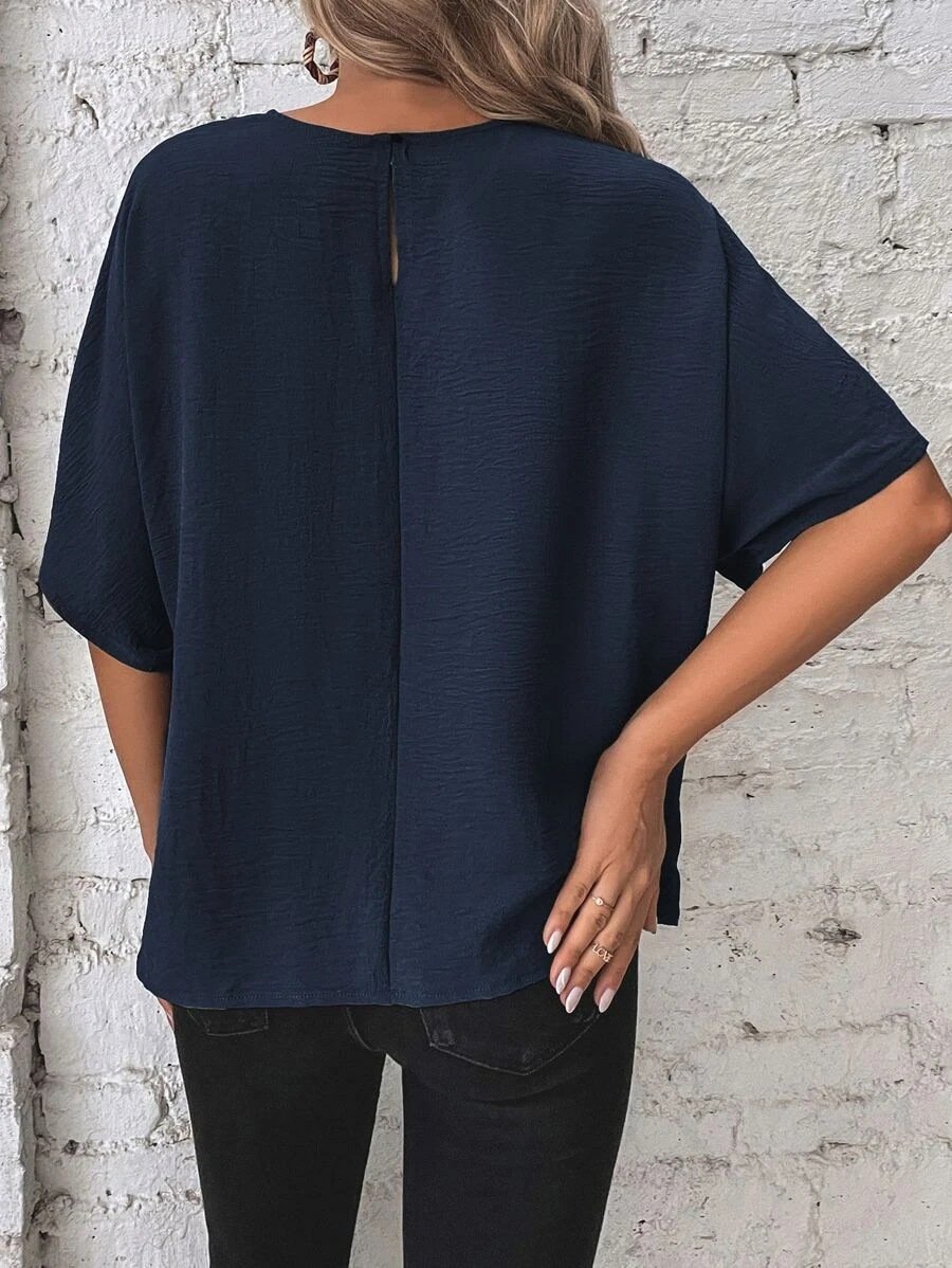 commsmarket-🌷Women's cotton and linen crewneck tie knot top