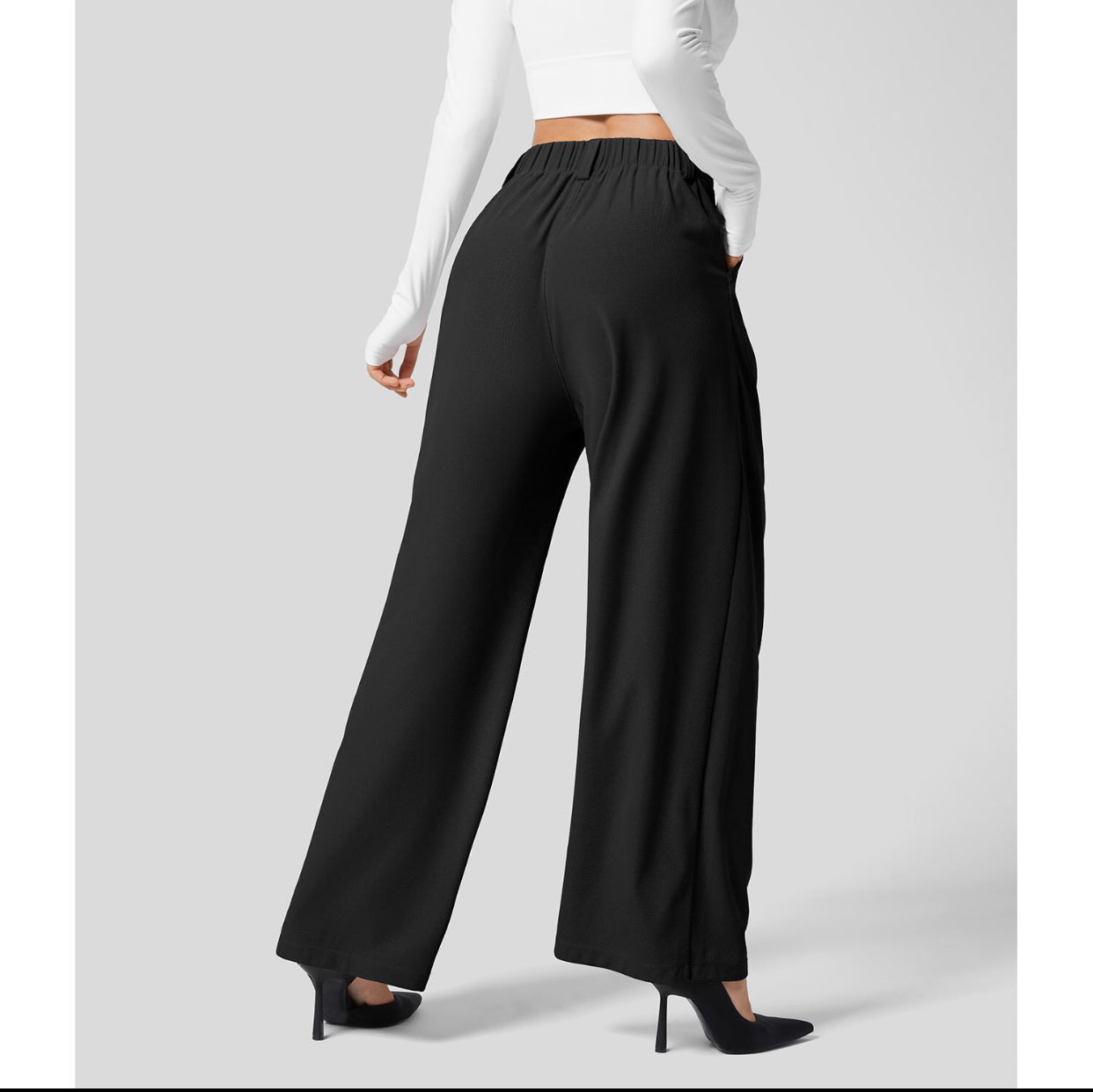 commsmarket-2024 High Waisted Plicated Side Pocket Wide Leg Waffle Casual Pants