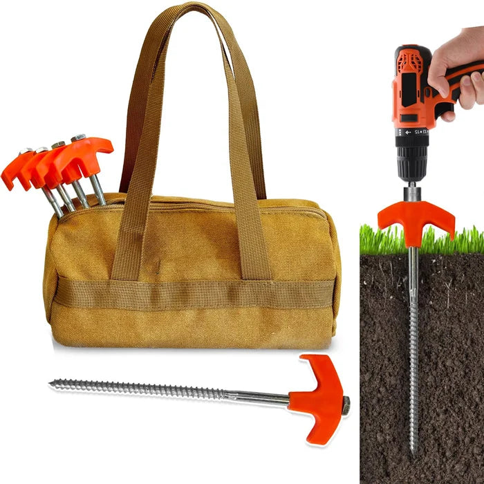 commsmarket-8" Screw in Tent Stakes - Ground Anchors Screw in
