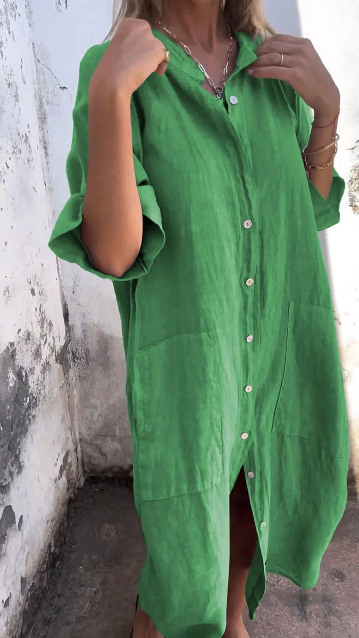 commsmarket-Shirt Style Casual Long Dress (Buy 2 Free Shipping)