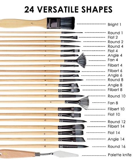 commsmarket-Professional Art Brush With Natural Wood Handles Set Of 24