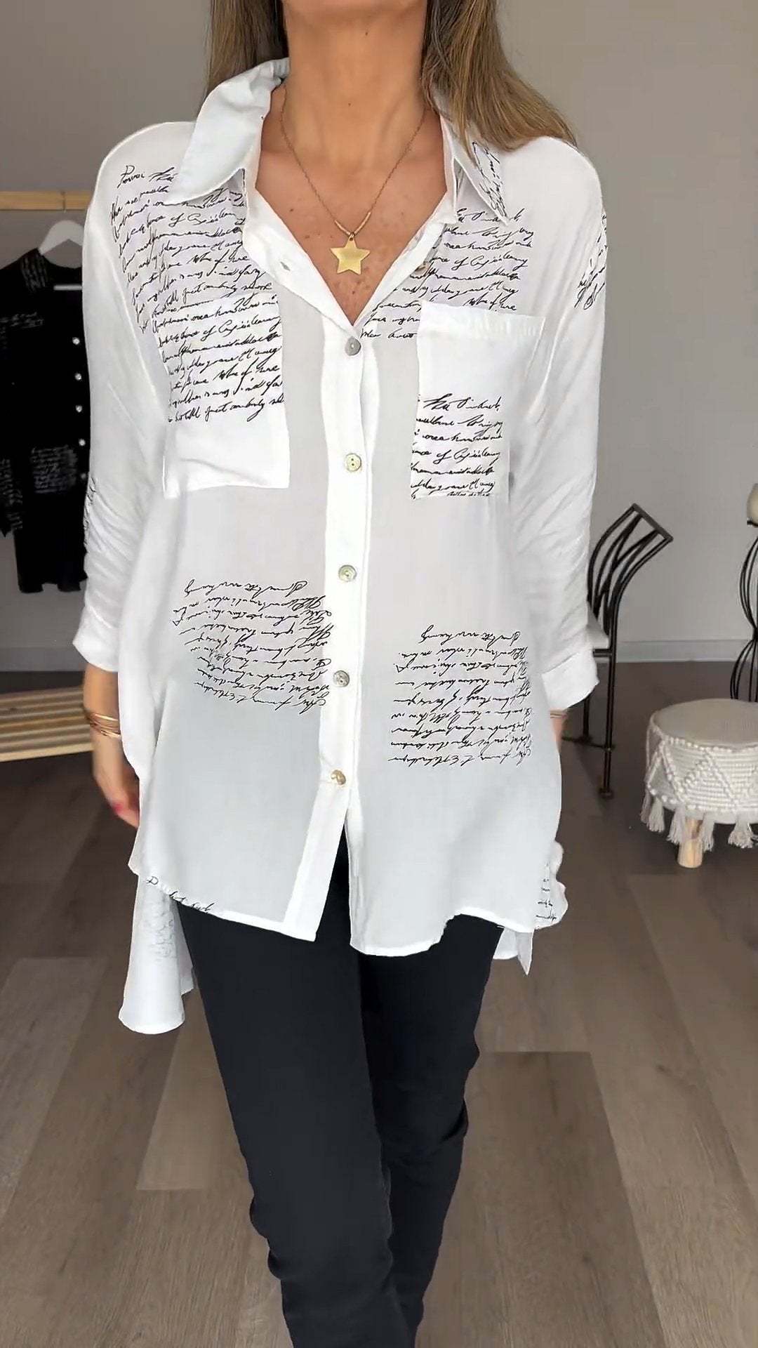 commsmarket-Letter Print Fashion Lapel Shirt (Buy 2 Free Shipping)