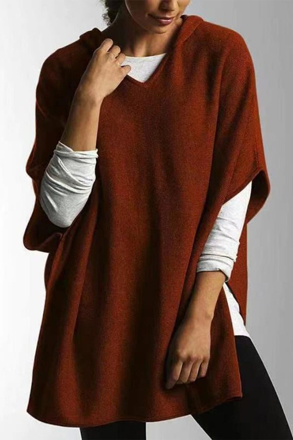 commsmarket-Casual Simplicity Solid Slit Hooded Collar Tops