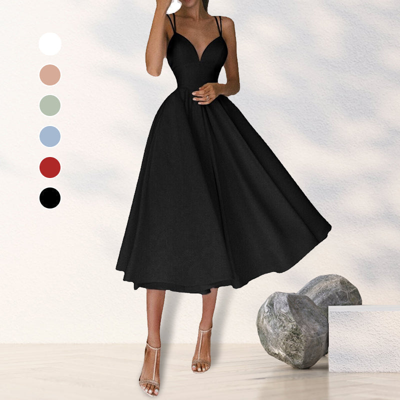 Backless Splice V Neck Strappy Formal Dress main image 1