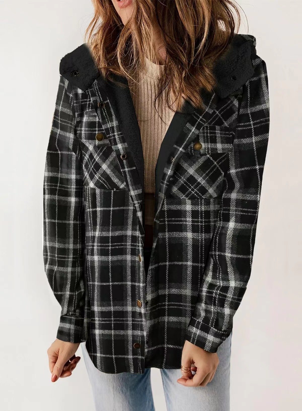 š»Plush Check Print Hooded Coat š„Buy 2 Free Shipping!!!