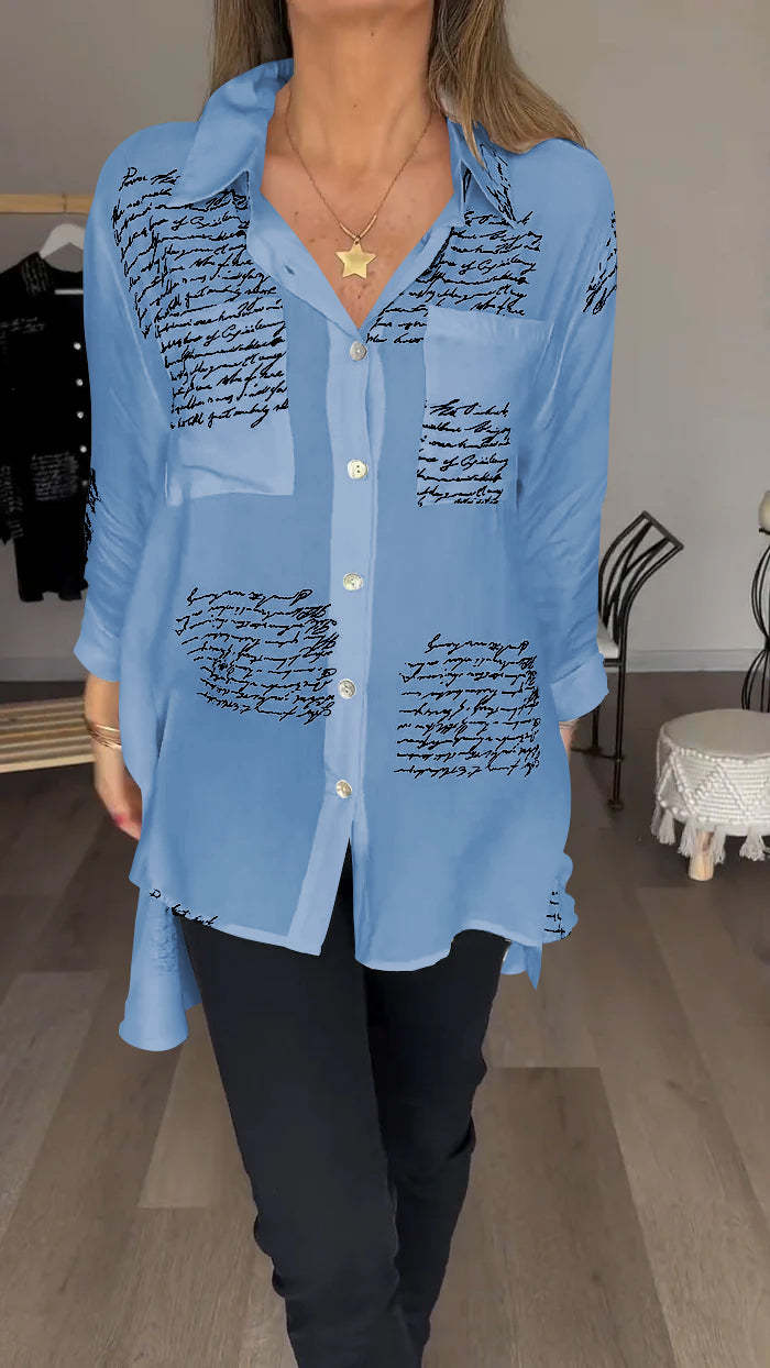 commsmarket-Letter Print Fashion Lapel Shirt (Buy 2 Free Shipping)