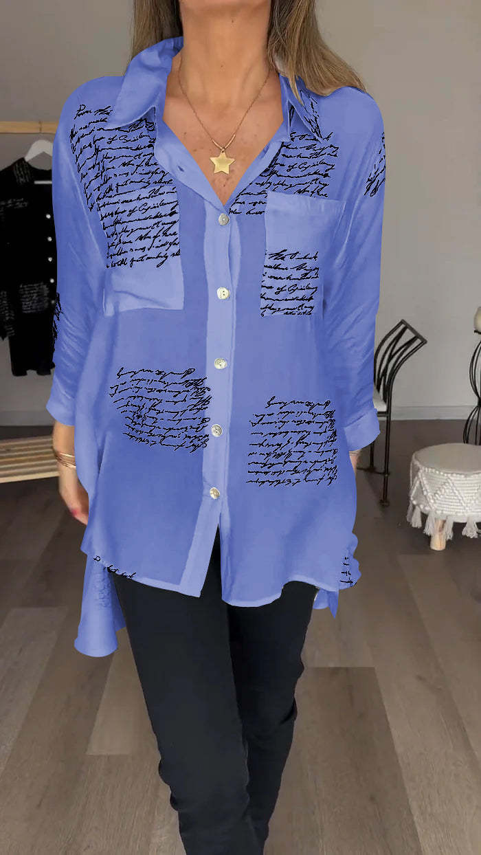 commsmarket-Letter Print Fashion Lapel Shirt (Buy 2 Free Shipping)