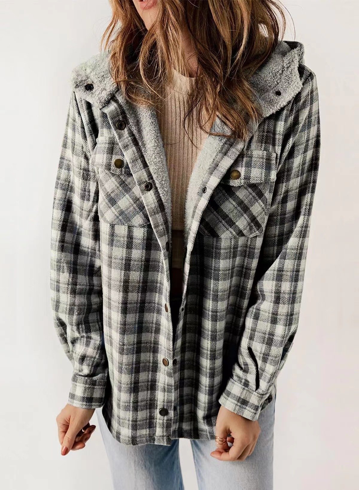 š»Plush Check Print Hooded Coat š„Buy 2 Free Shipping!!!