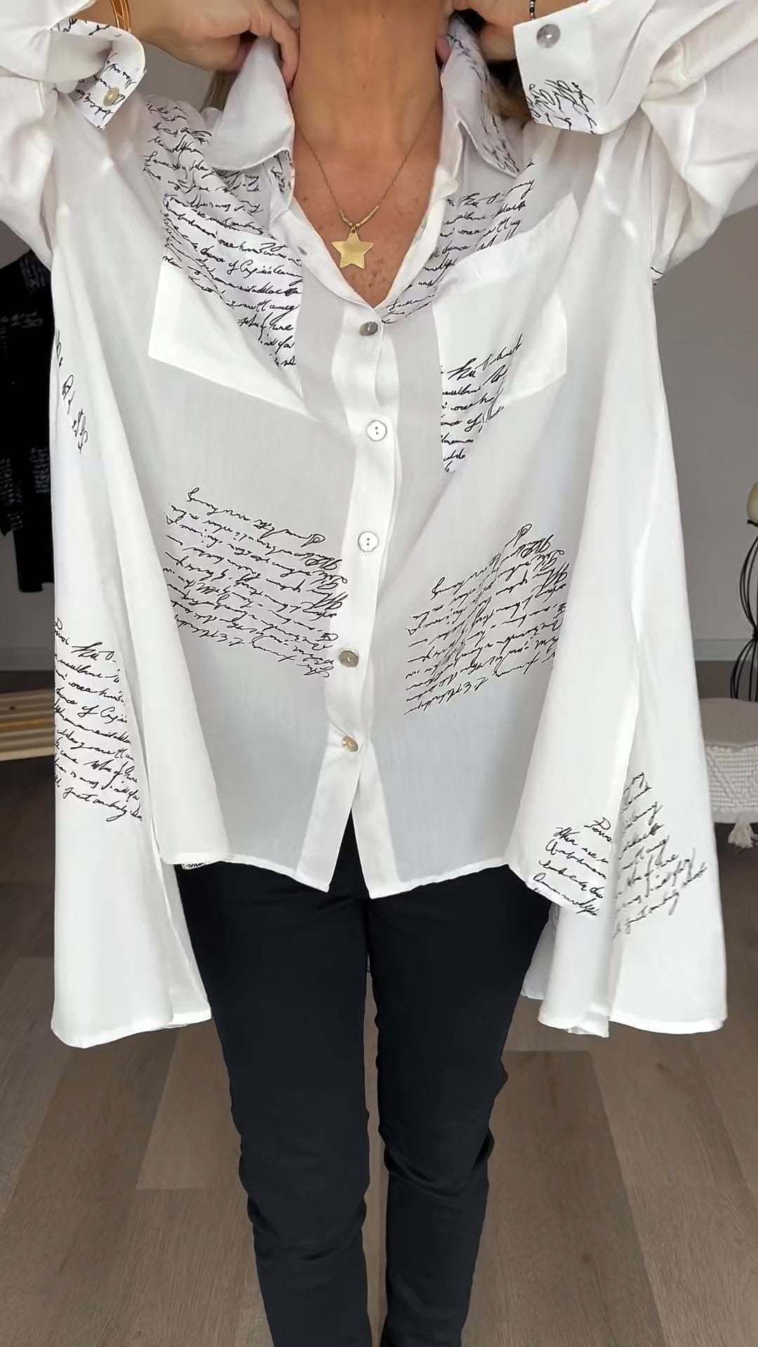 commsmarket-Letter Print Fashion Lapel Shirt (Buy 2 Free Shipping)