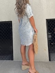 commsmarket-Short Sleeve Casual Denim Shirt Dress-Buy two and get free shipping!