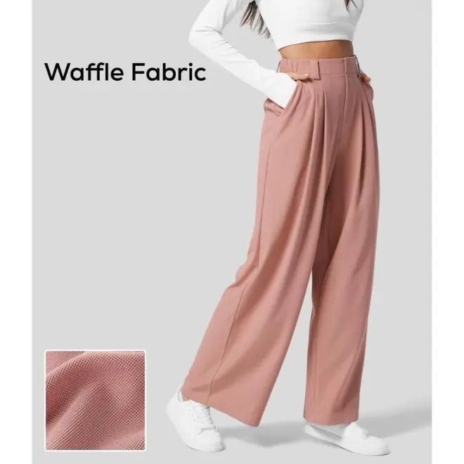 commsmarket-2024 High Waisted Plicated Side Pocket Wide Leg Waffle Casual Pants
