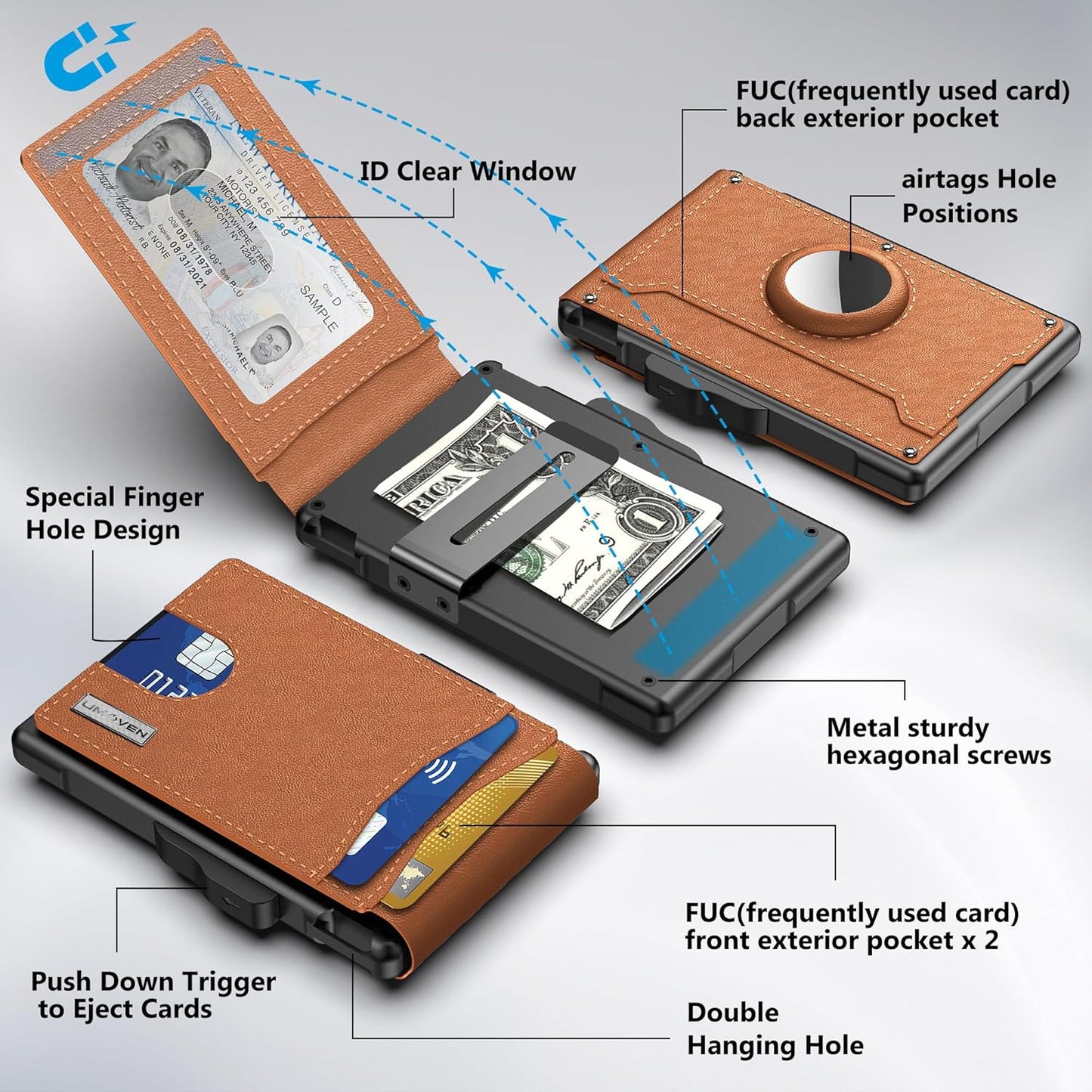š„Last Day 49% OFFš„AirTag Wallet for Men - with Pop Up Aluminum Case Money Clip Slim Leather Slots Credit Card Holder RFID Blocking Bifold Minimalist Wallet