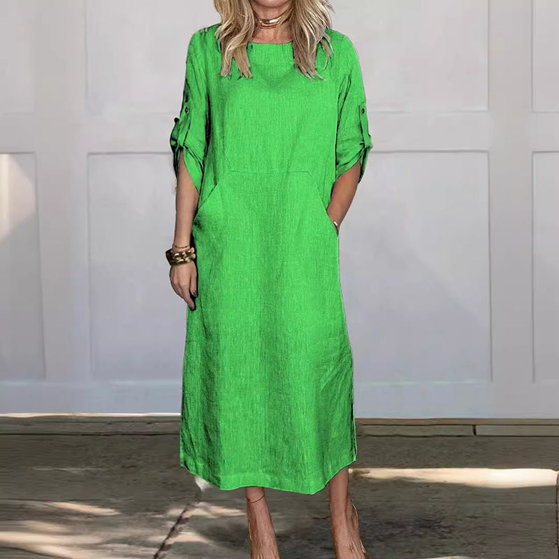 commsmarket-Women's Cotton and Linen Solid Color Loose Dresses
