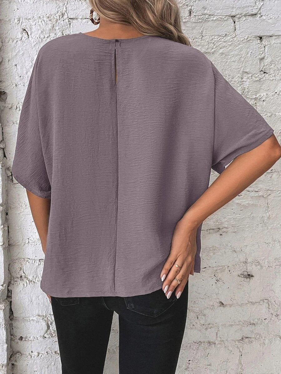 commsmarket-🌷Women's cotton and linen crewneck tie knot top