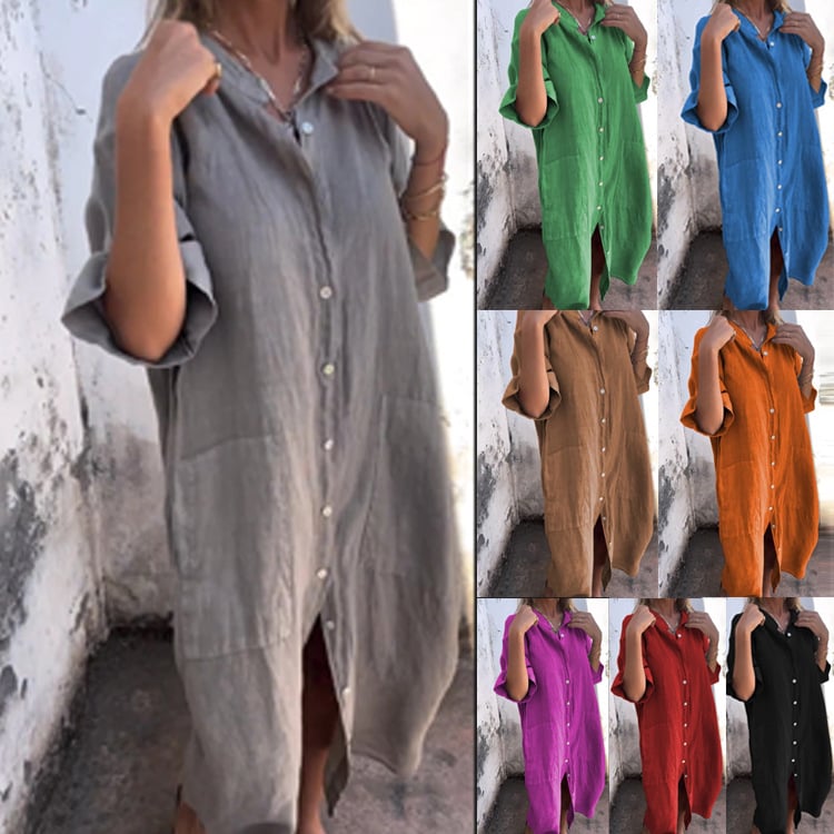 commsmarket-Shirt Style Casual Long Dress (Buy 2 Free Shipping)