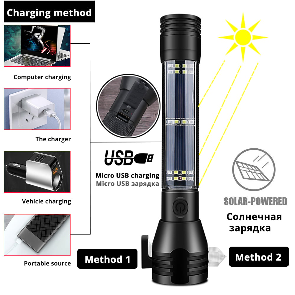 commsmarket-💥9-In-1 Solar Power Multi-Function Tactical Flashlight💥-BUY 2 FREE SHIPPING