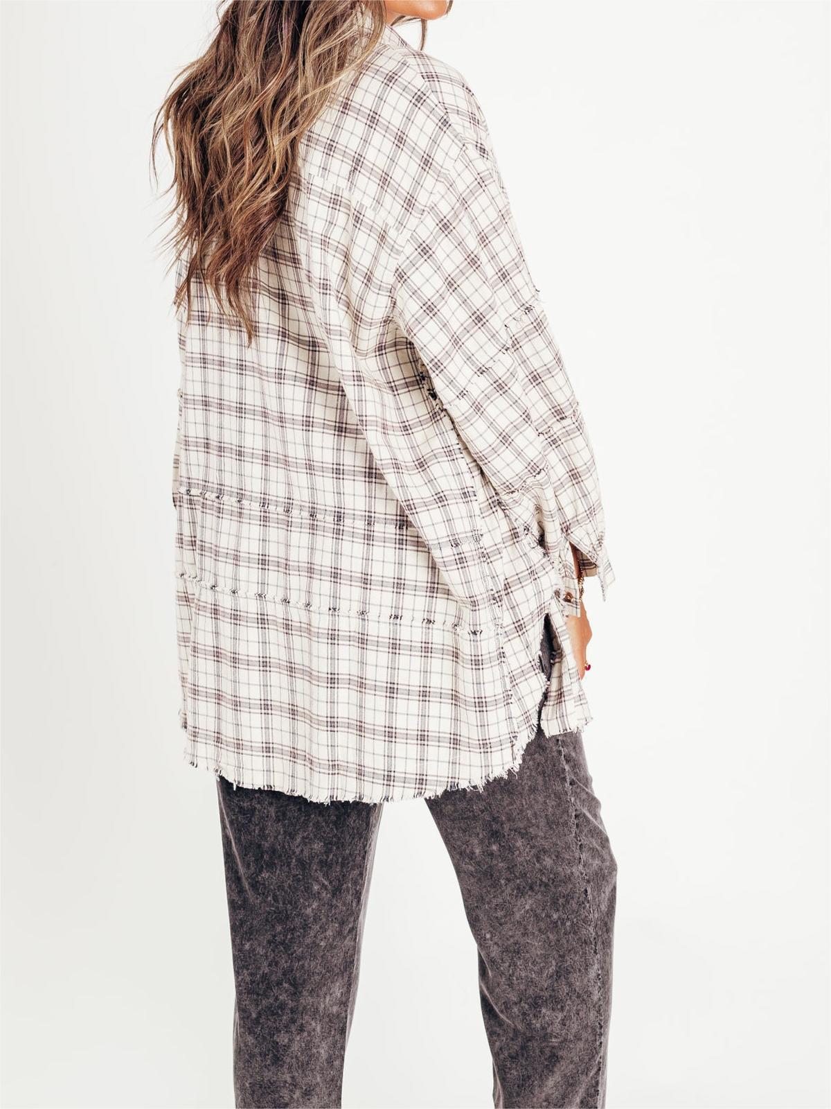 Women's Seams Raw Edge Washed Oversized Shirt Jacket with Pockets(Buy 2 Free Shipping)