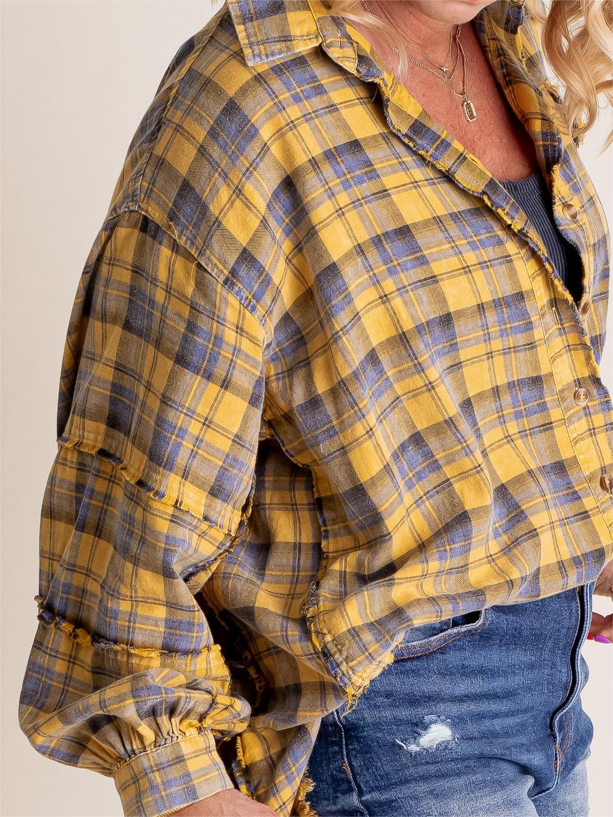 Women's Seams Raw Edge Washed Oversized Shirt Jacket with Pockets(Buy 2 Free Shipping)